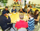 Firefighters from neighbouring Hall 24 enjoying lunch